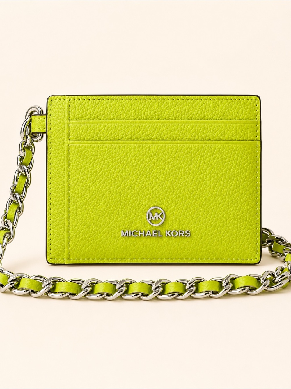 Michael Kors Neon Lime Pebbled Leather Chain Card Case